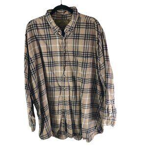 Rustic Outfitter Mens Flannel Shirt Button Up Long Sleeve Cotton Plaid Beige 4XL